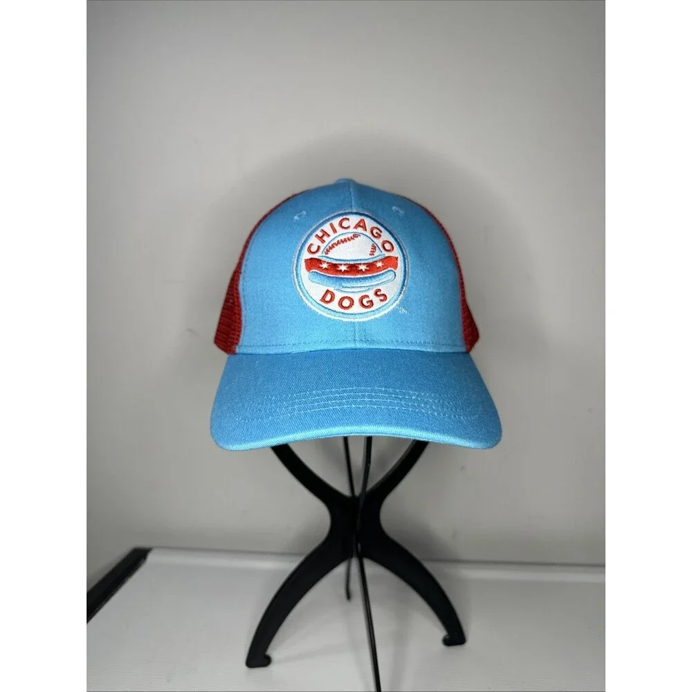 Chicago Dogs Blue & Red Mesh Back Adjustable Baseball Cap Trucker Hat Adult Size